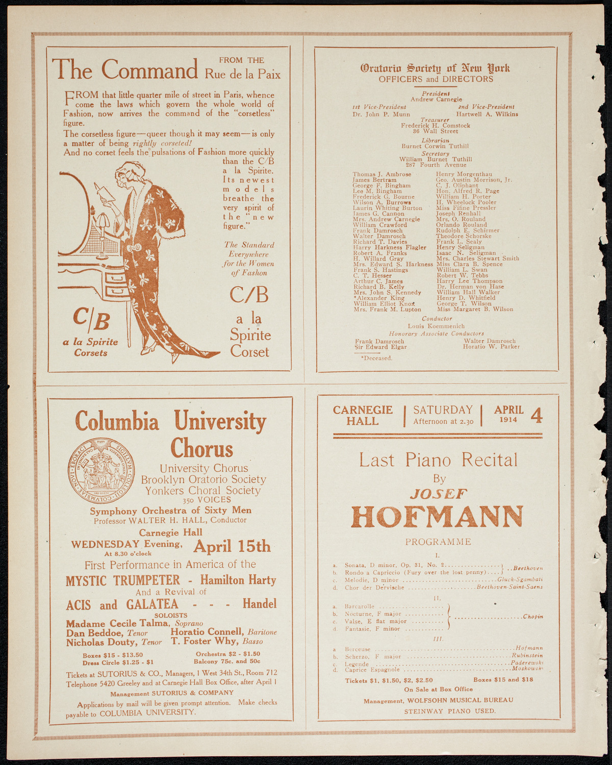 Schola Cantorum of New York, April 1, 1914, program page 8