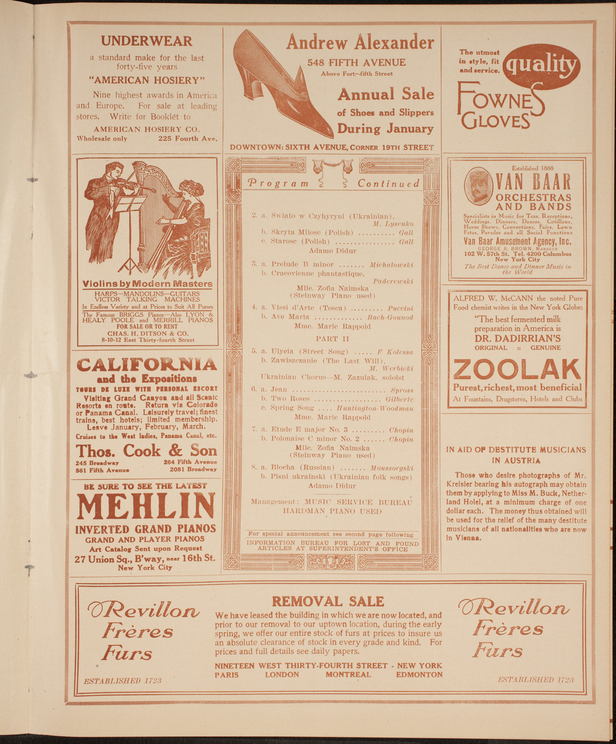 Benefit: Widows and Orphans in Galicia, January 19, 1915, program page 7