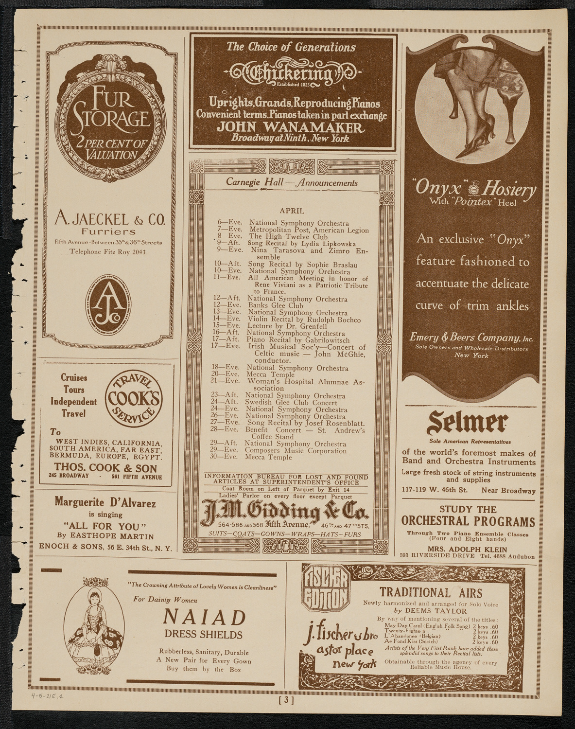 Philadelphia Orchestra, April 5, 1921, program page 3