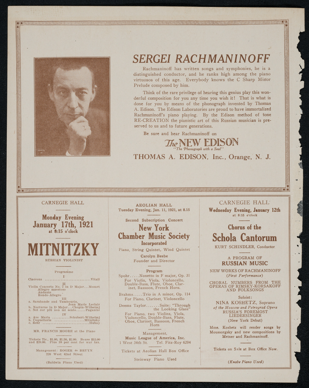 Philadelphia Orchestra, January 5, 1921, program page 2