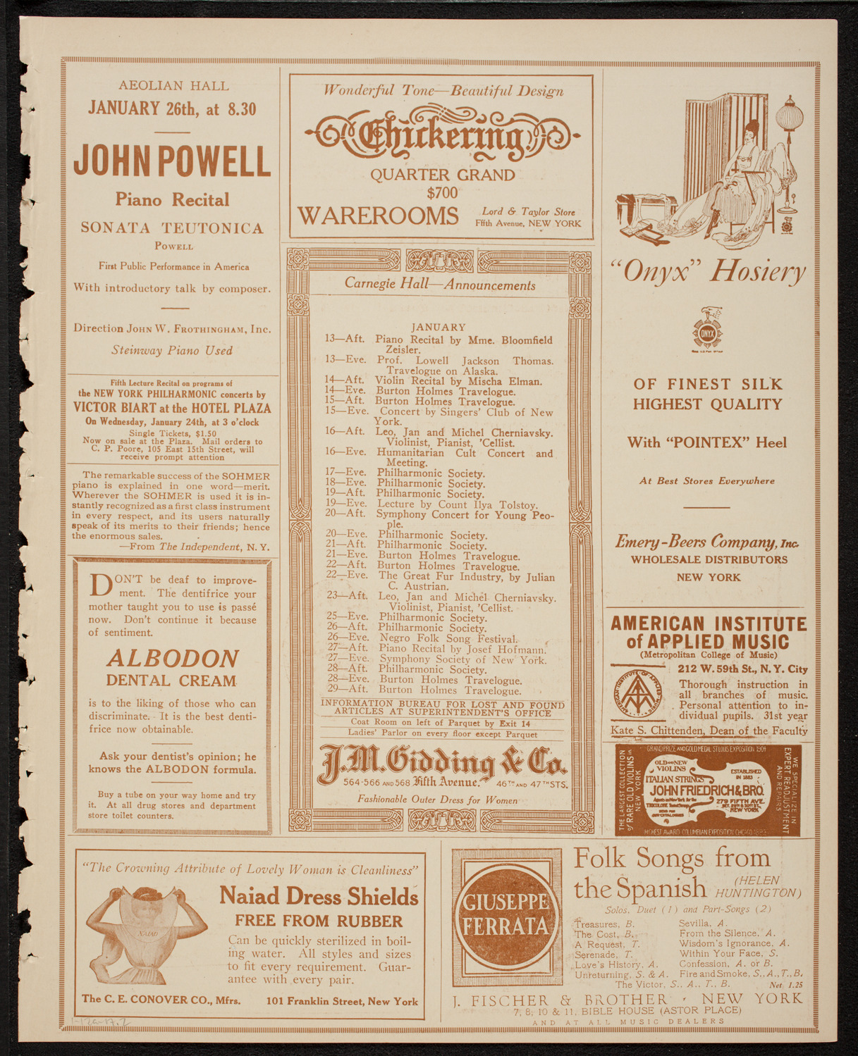 New York Philharmonic, January 12, 1917, program page 3