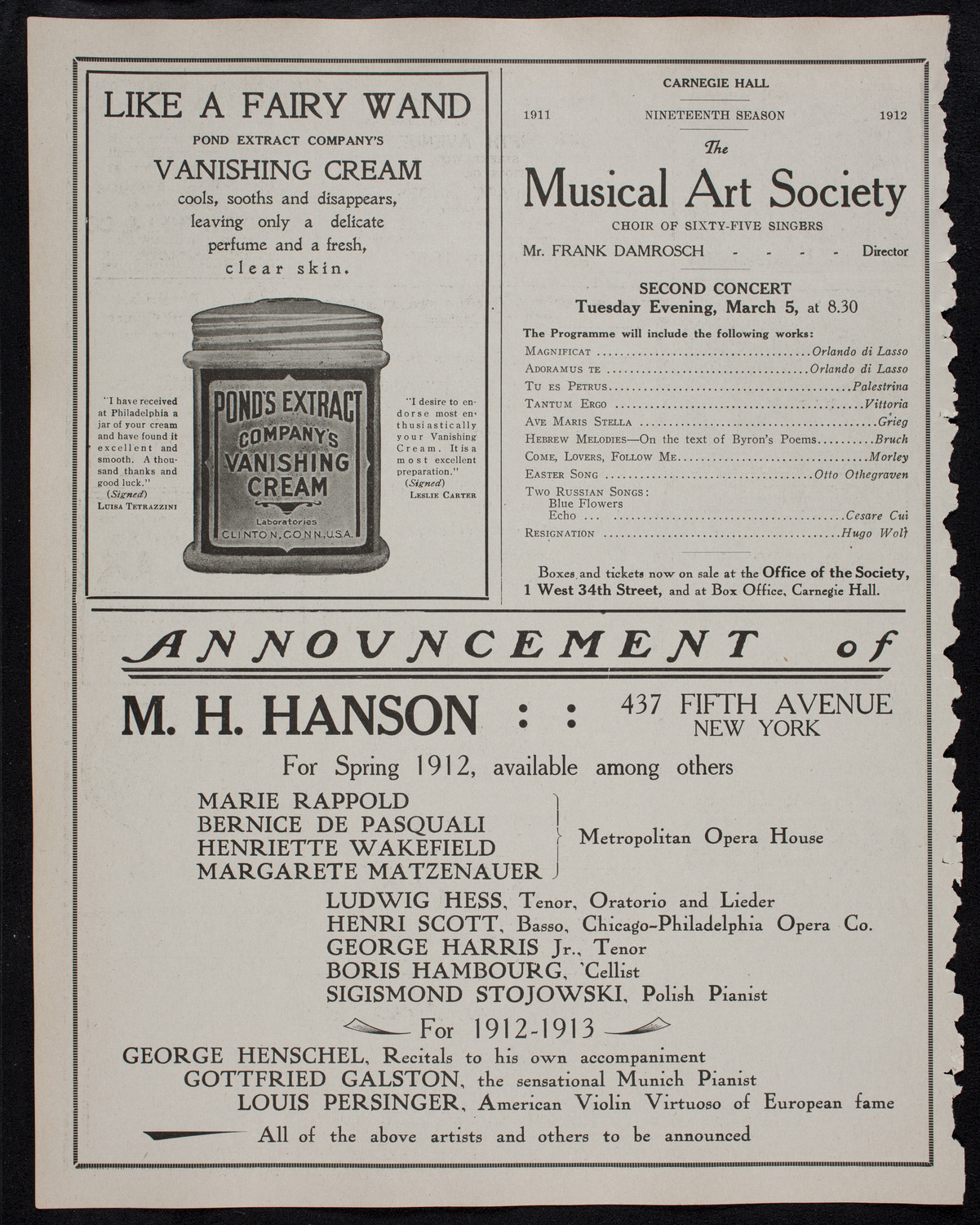 Boston Symphony Orchestra, January 11, 1912, program page 8