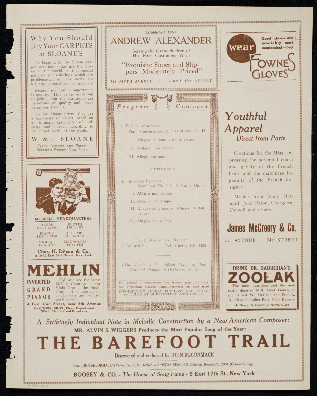 National Symphony Orchestra, October 24, 1920, program page 7