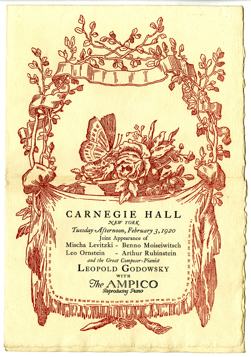 Ampico Reproducing Piano Recital, February 3, 1920, program page 1