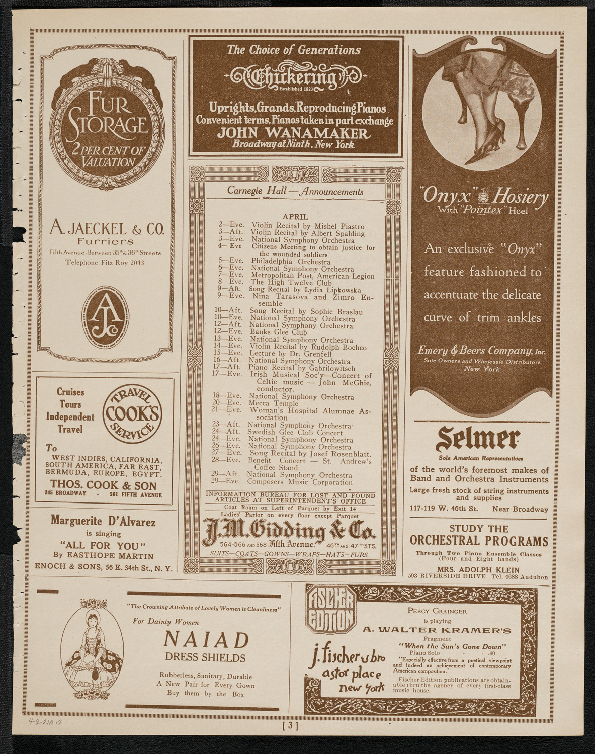 Josef Lhévinne, Piano, April 2, 1921, program page 3