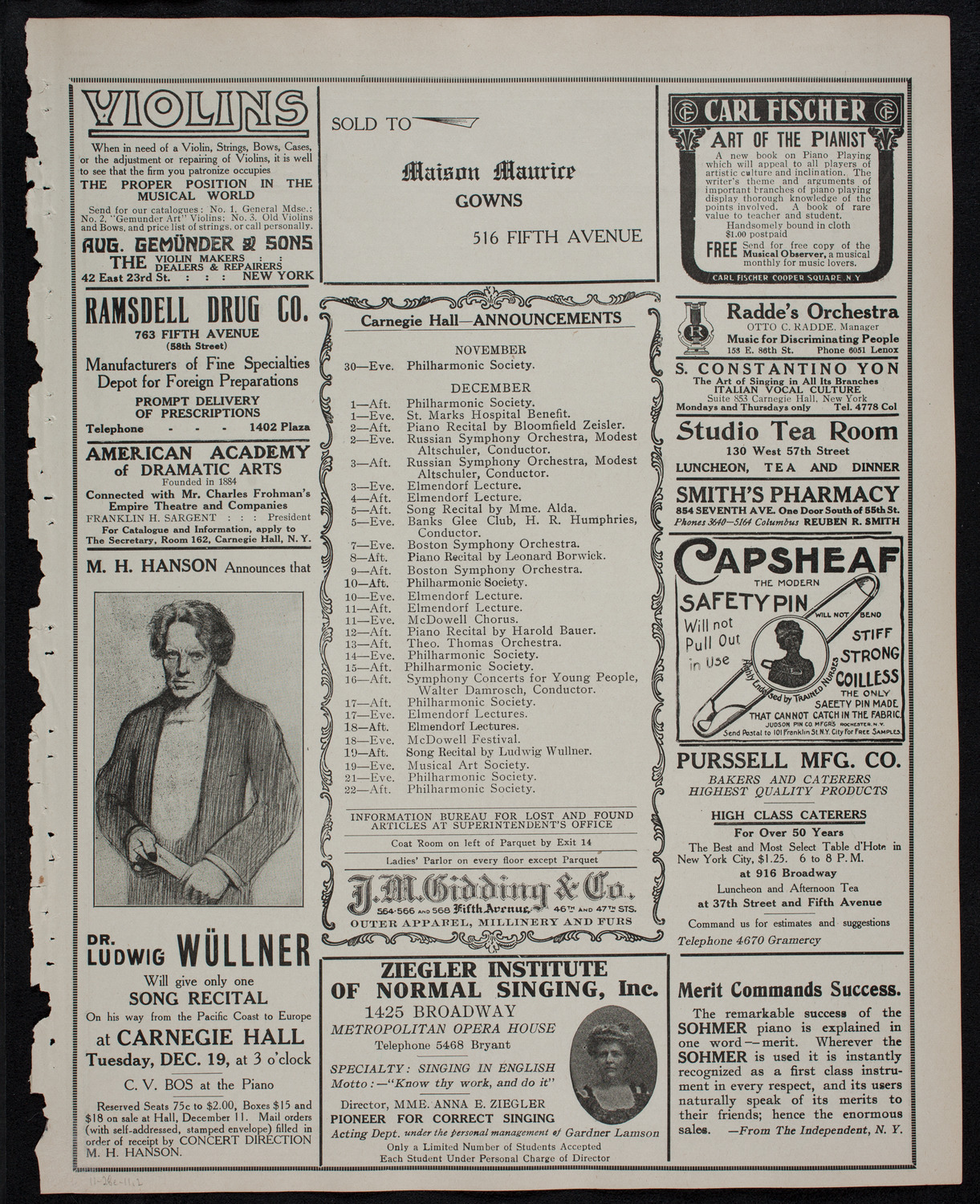 Volpe Symphony Society of New York, November 28, 1911, program page 3