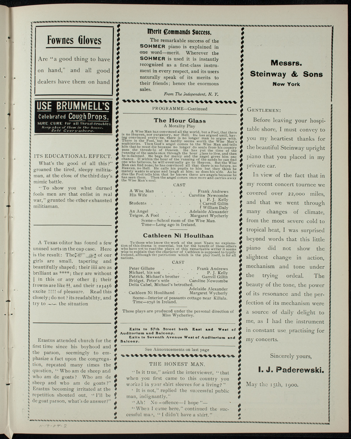 Magaret Wycherly and Her Company, November 19, 1904, program page 3