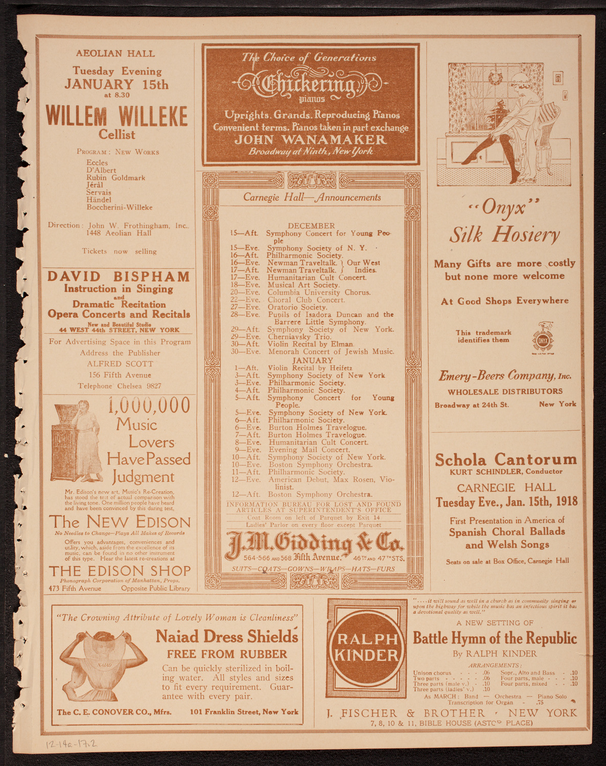 New York Philharmonic, December 14, 1917, program page 3