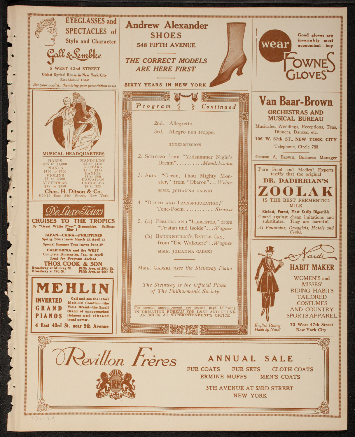 Home Symphony Concert: New York Philharmonic, February 21, 1917, program page 7