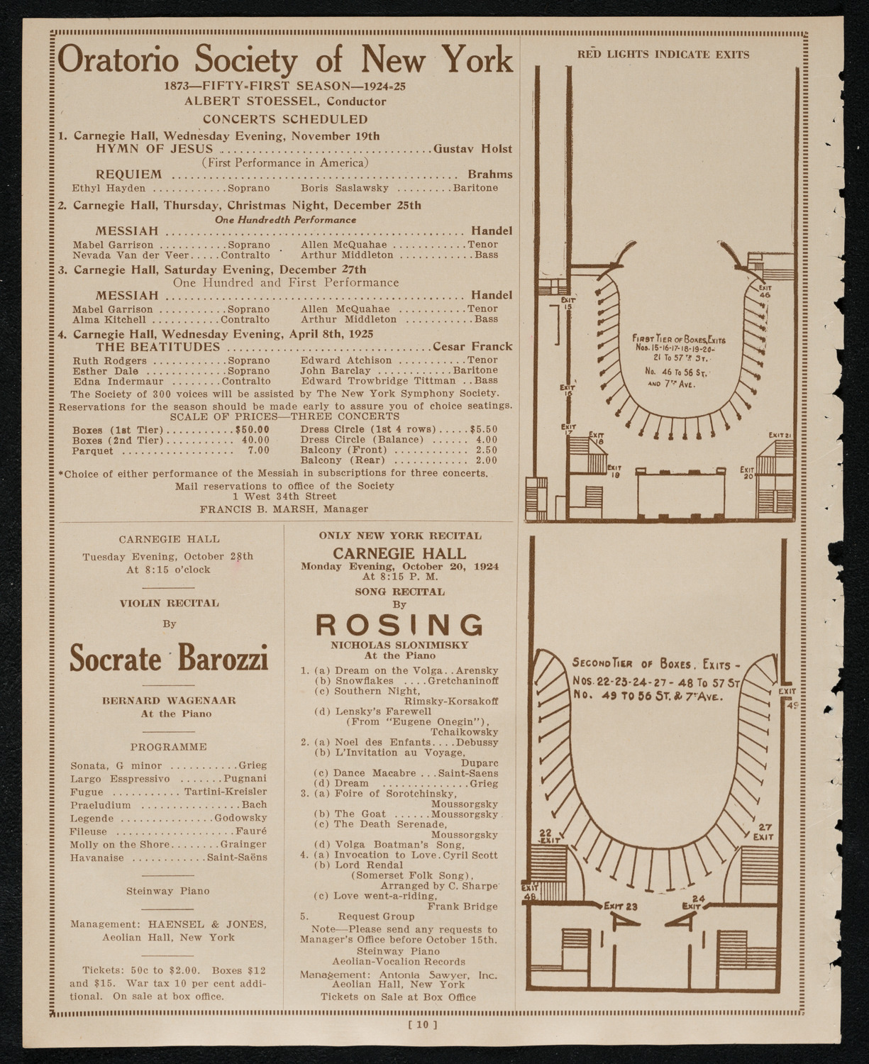 Rosa Raisa, Giacomo Rimini, and Magdeleine Brard, October 18, 1924, program page 10