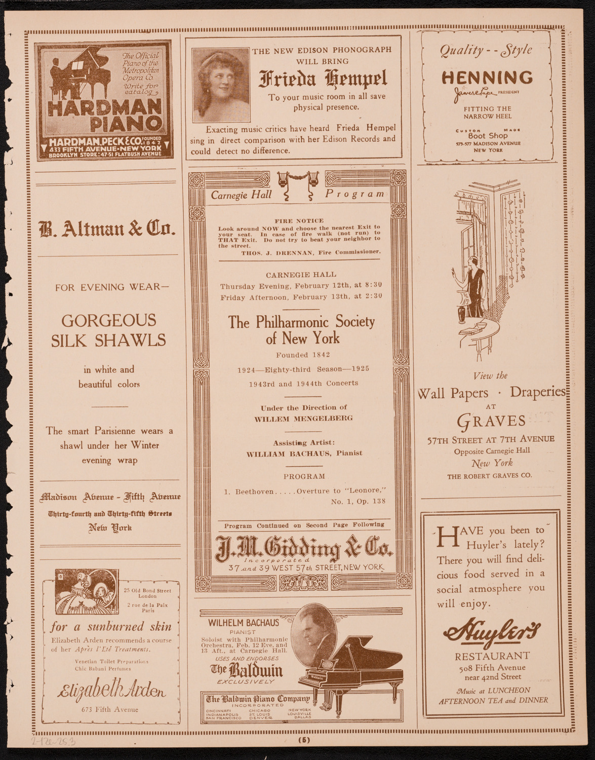 New York Philharmonic, February 12, 1925, program page 5