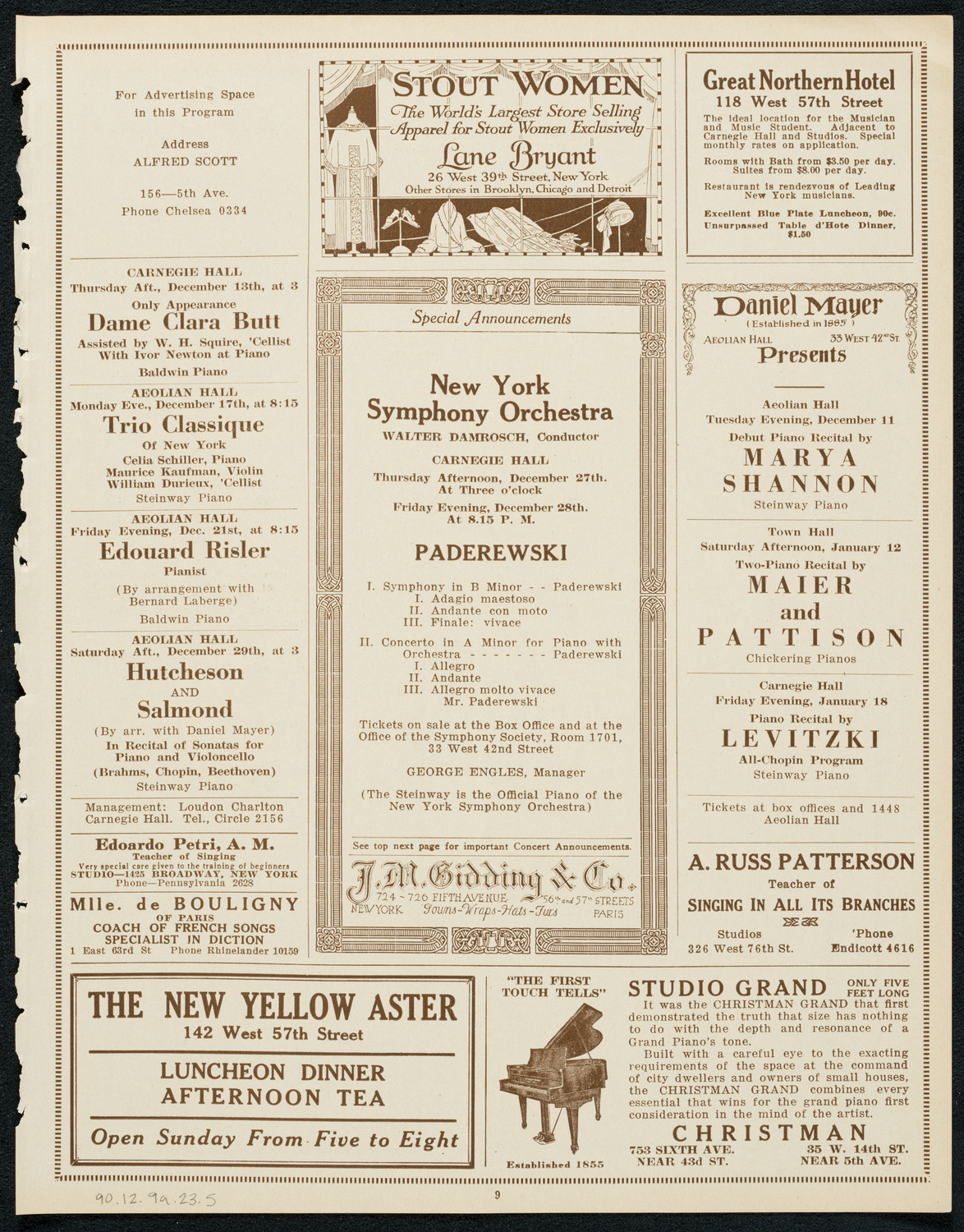 New York Philharmonic, December 9, 1923, program page 9