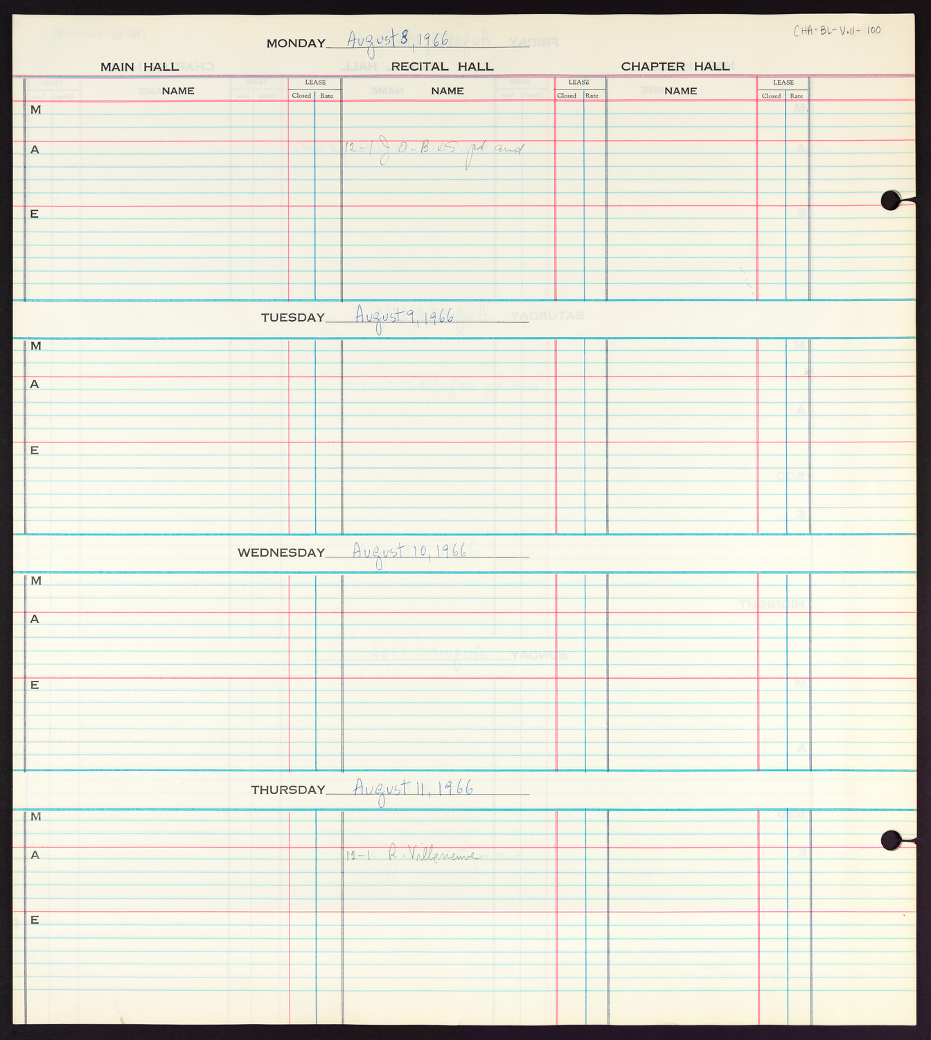 Carnegie Hall Booking Ledger, volume 11, page 100