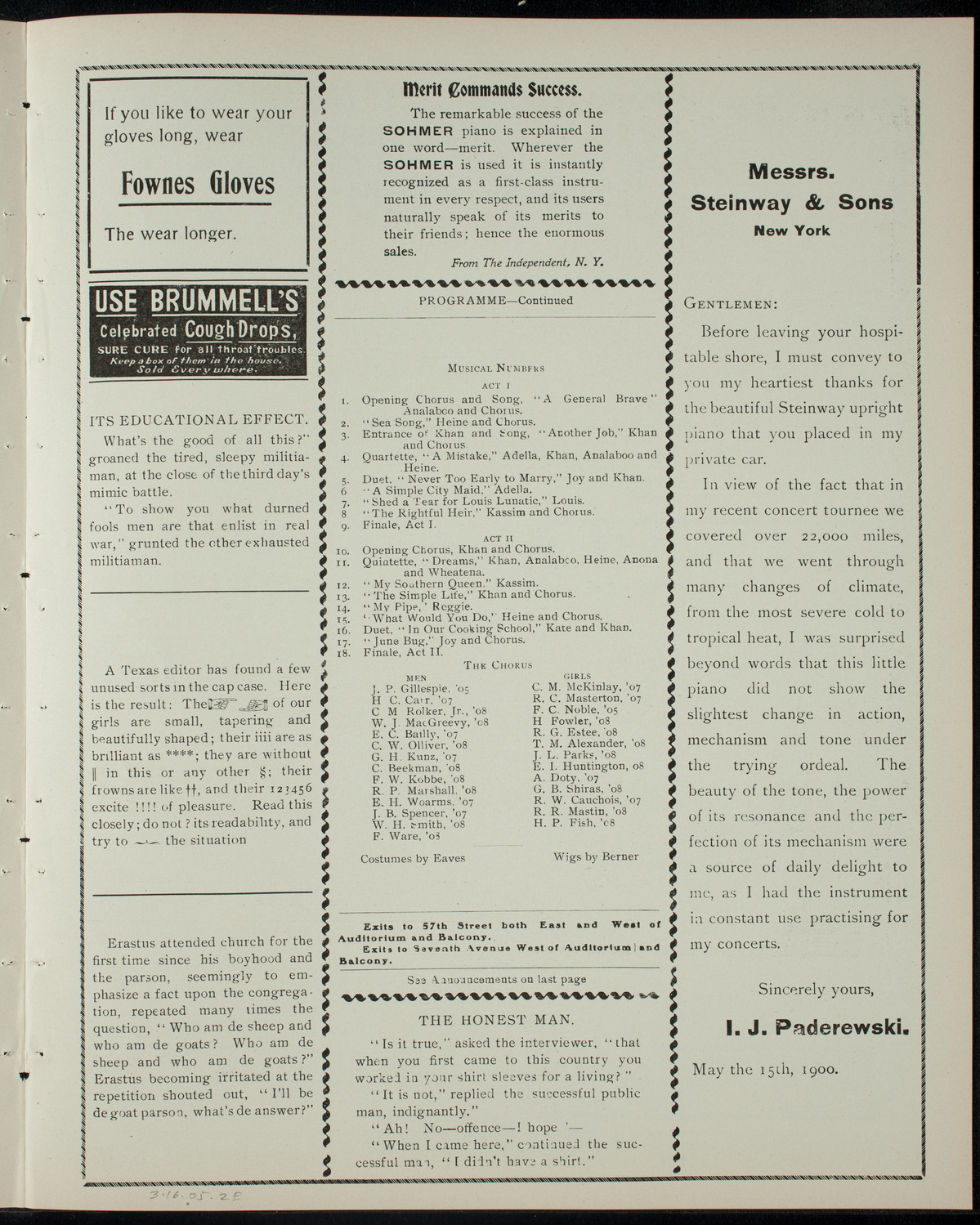 Columbia Varsity Show, March 16, 1905, program page 3