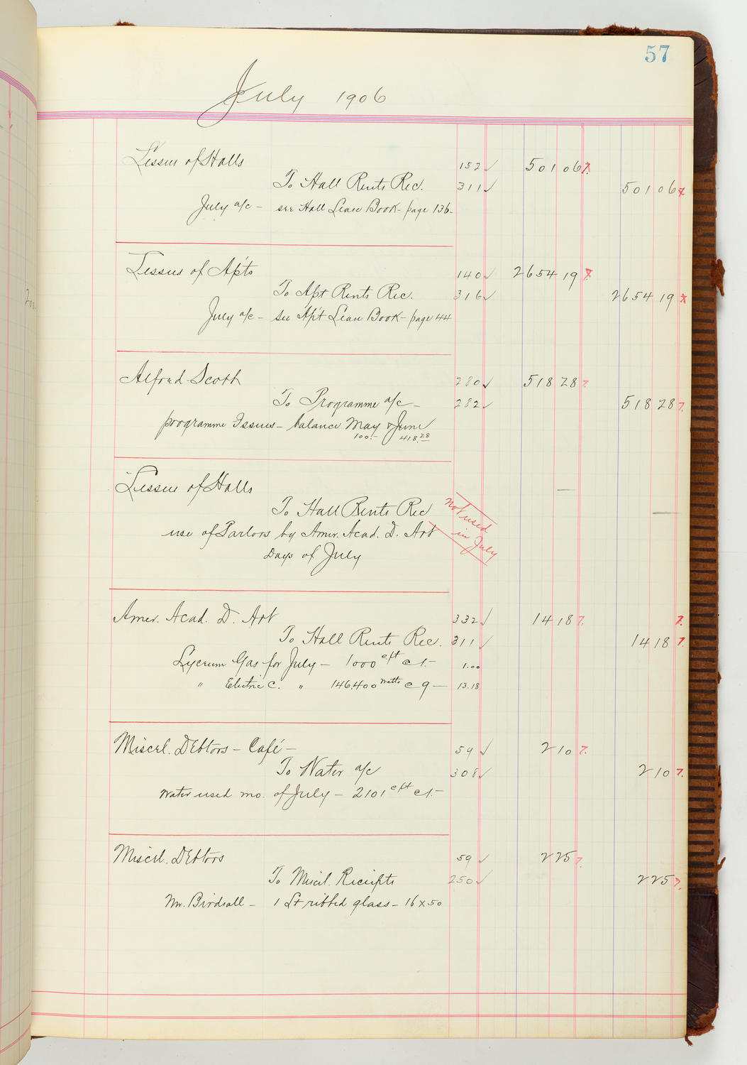 Music Hall Accounting Ledger Journal, volume 7, page 57