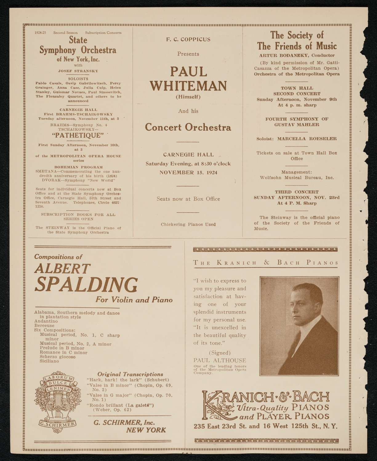 New York Symphony Orchestra, November 7, 1924, program page 6