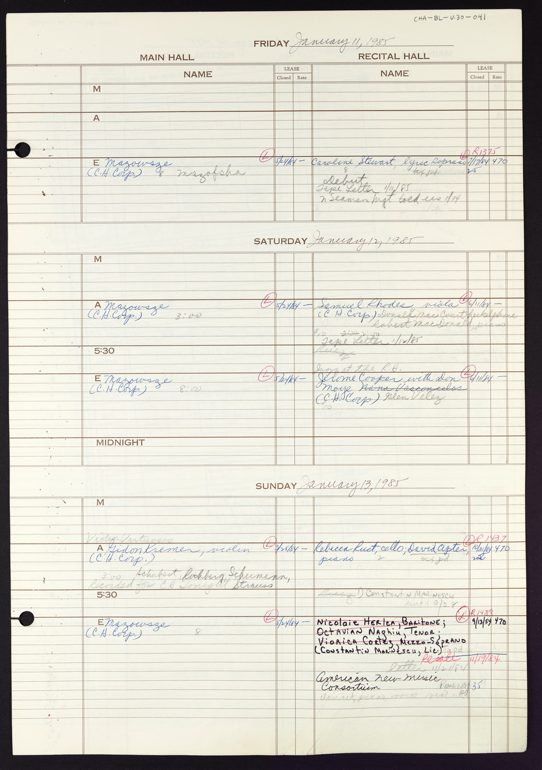 Carnegie Hall Booking Ledger, volume 30, page 41