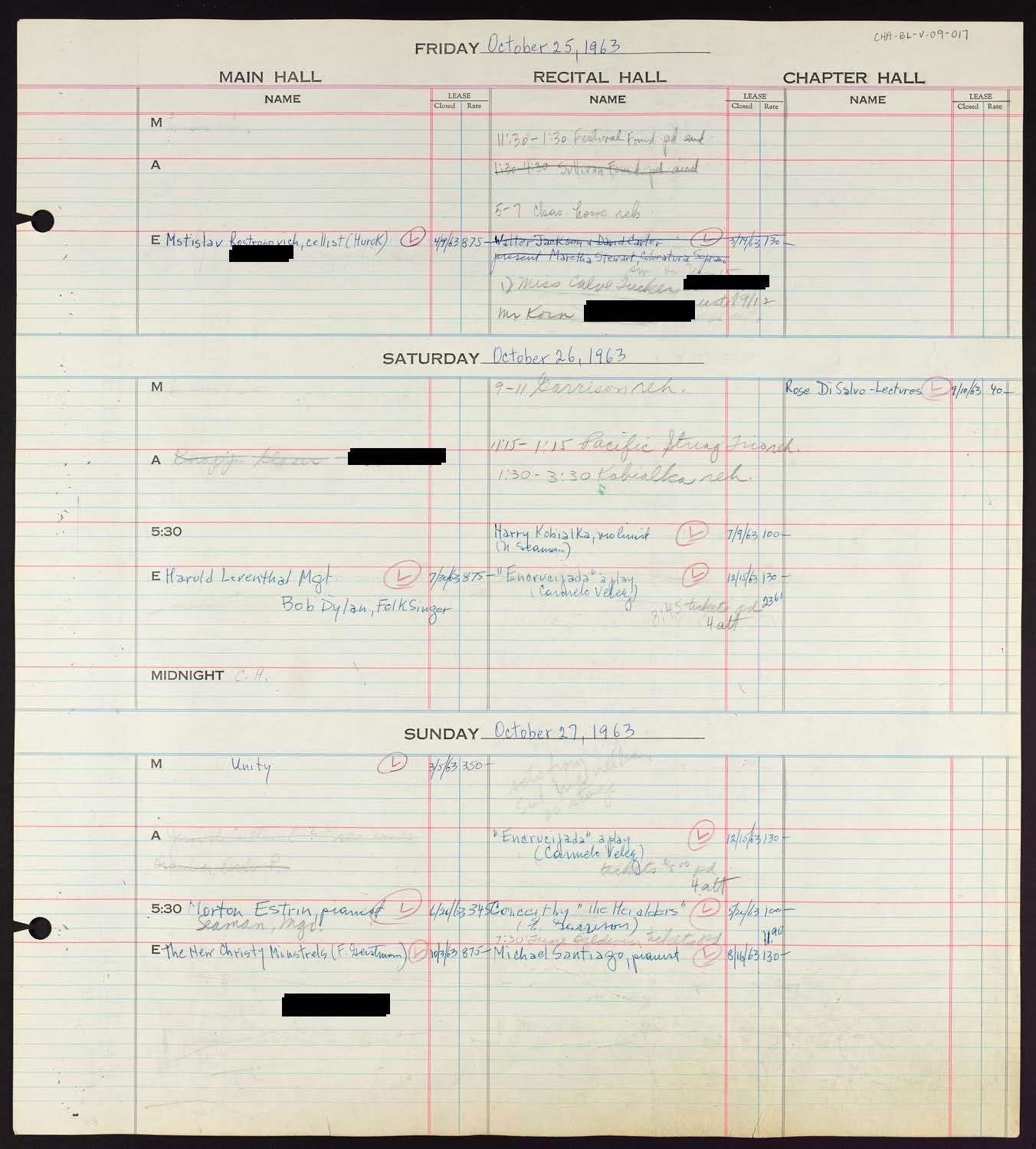 Carnegie Hall Booking Ledger, volume 9, page 17