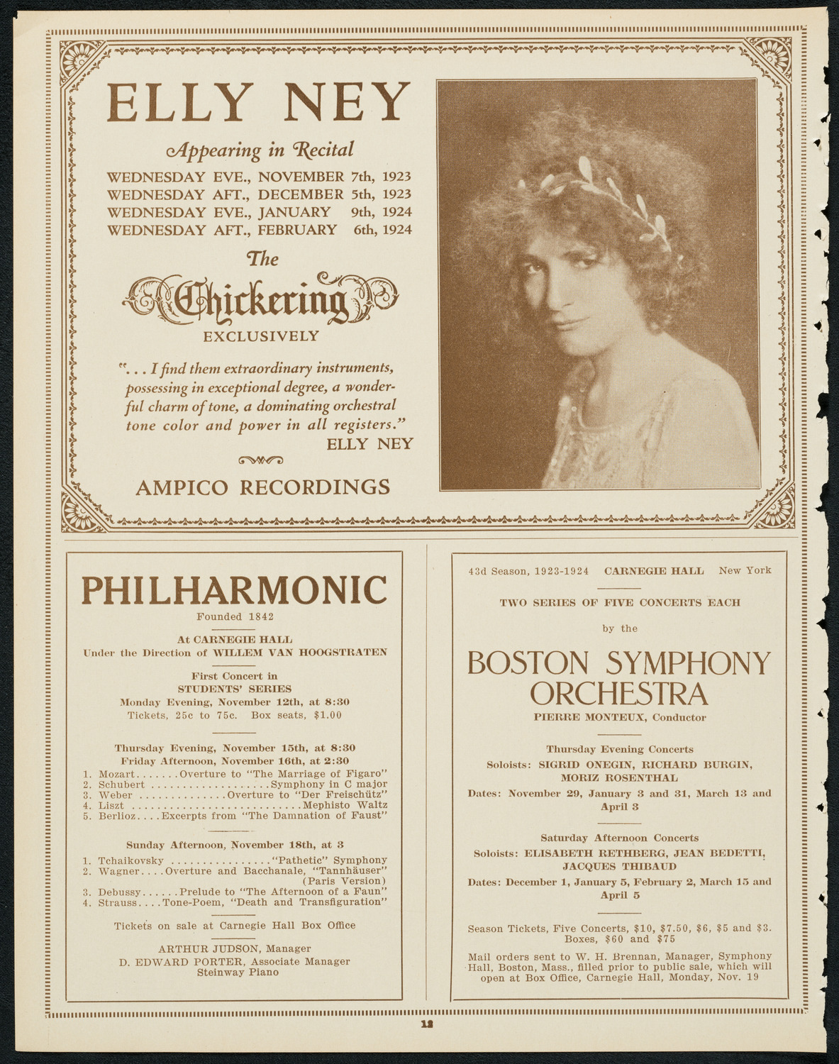 New York Philharmonic, November 10, 1923, program page 12
