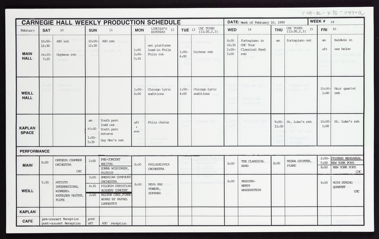 Carnegie Hall Booking Ledger, volume 35, page 49a