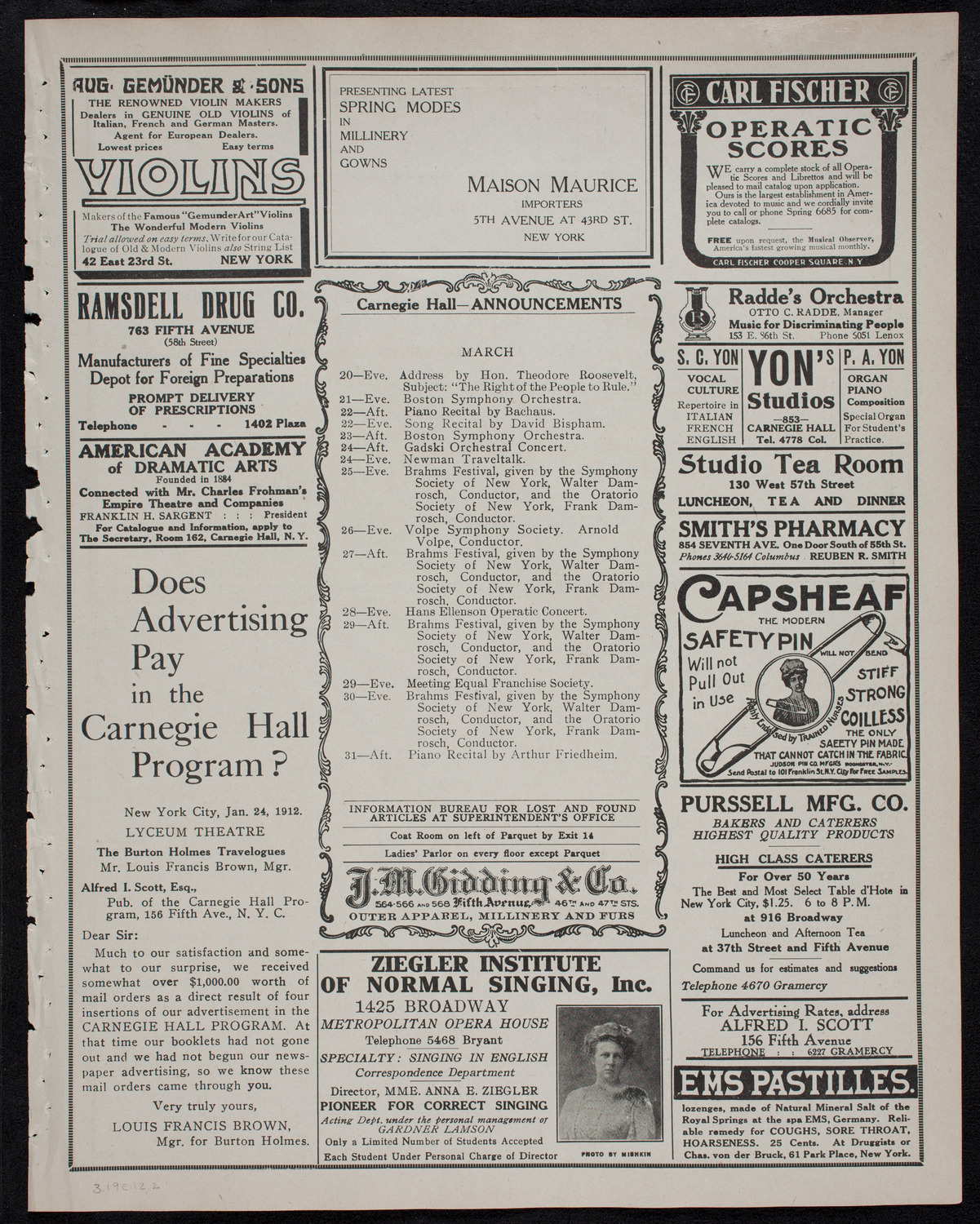Catholic Oratorio Society, March 19, 1912, program page 3