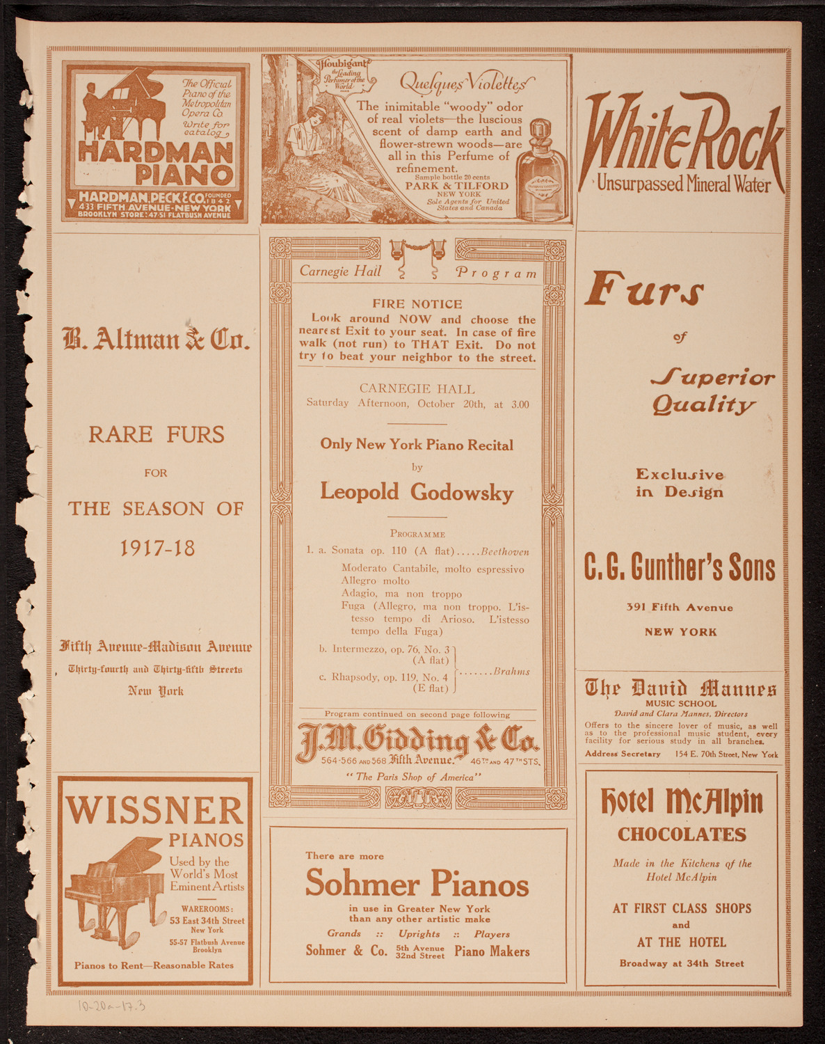 Leopold Godowsky, Piano, October 20, 1917, program page 5