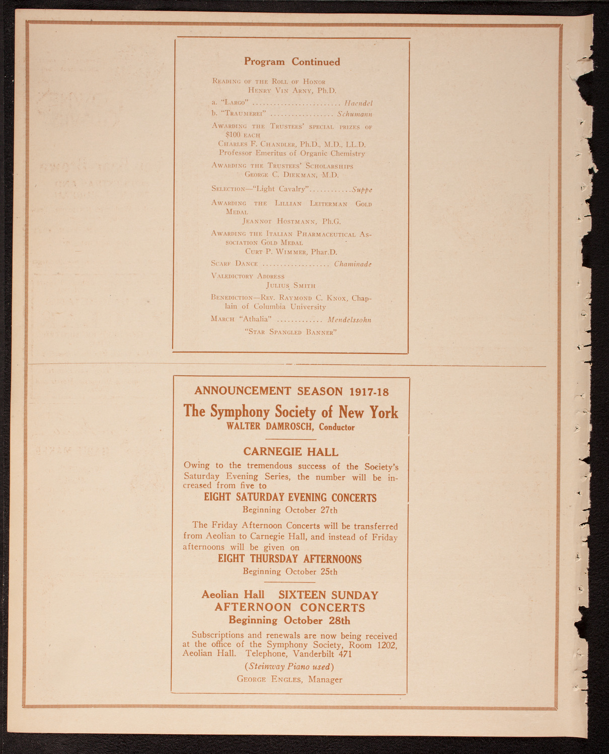 Graduation: Columbia University College of Pharmacy, May 17, 1917, program page 8