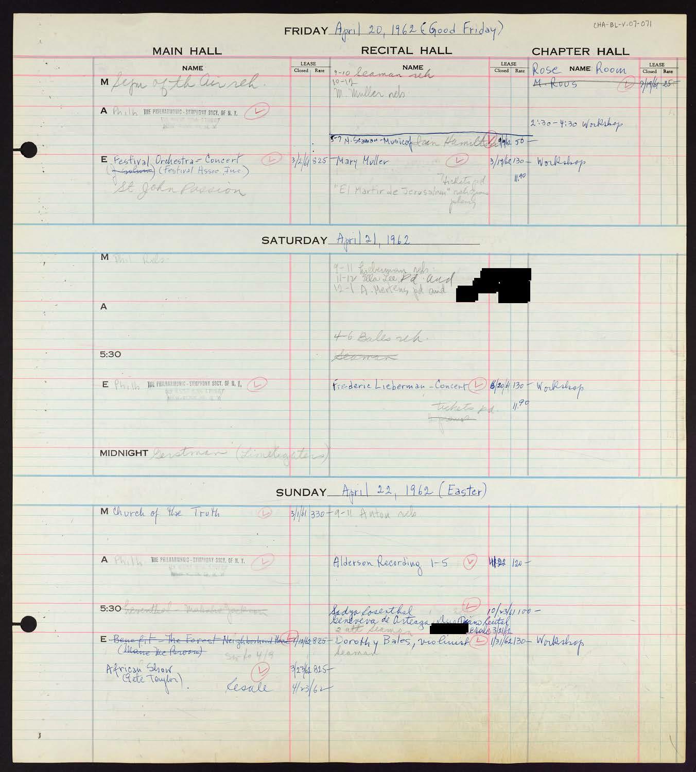 Carnegie Hall Booking Ledger, volume 7, page 71