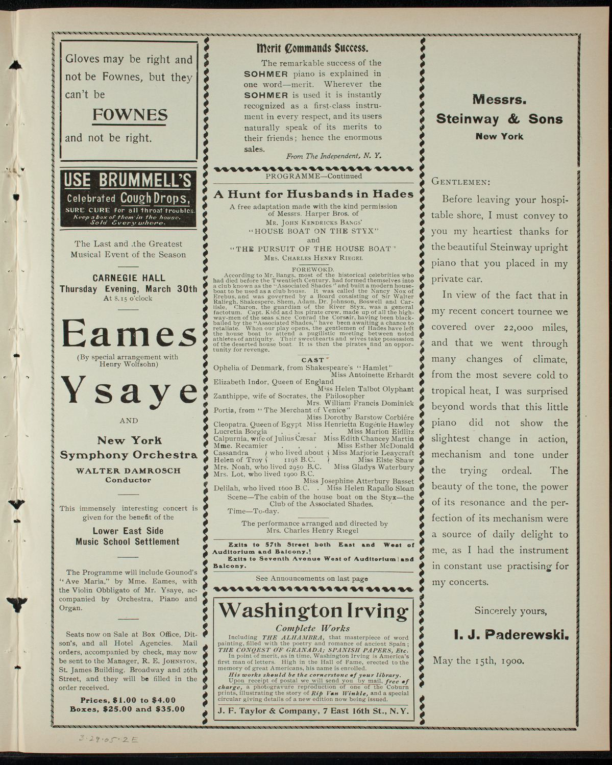 Miss Spence's School Society, March 29, 1905, program page 3