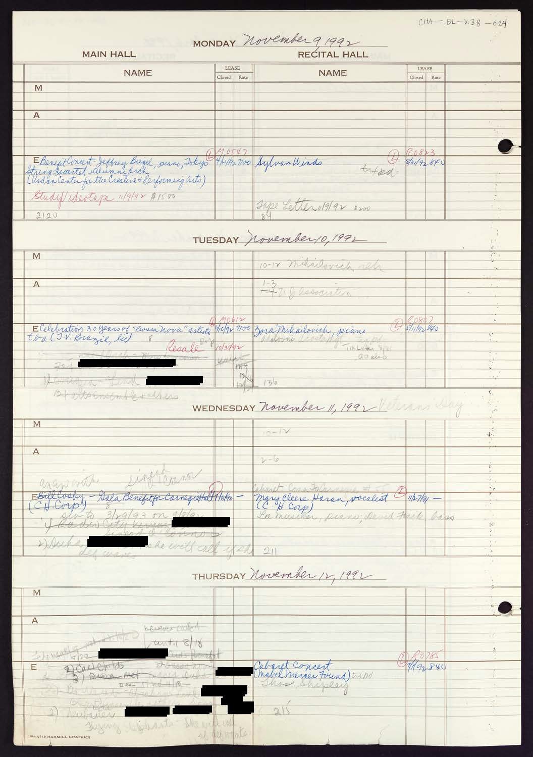 Carnegie Hall Booking Ledger, volume 38, page 24