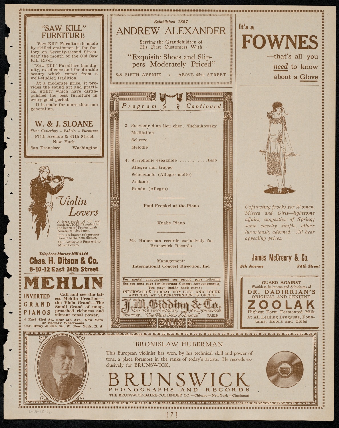 Josef Borissoff, Violin, February 15, 1922, program page 7