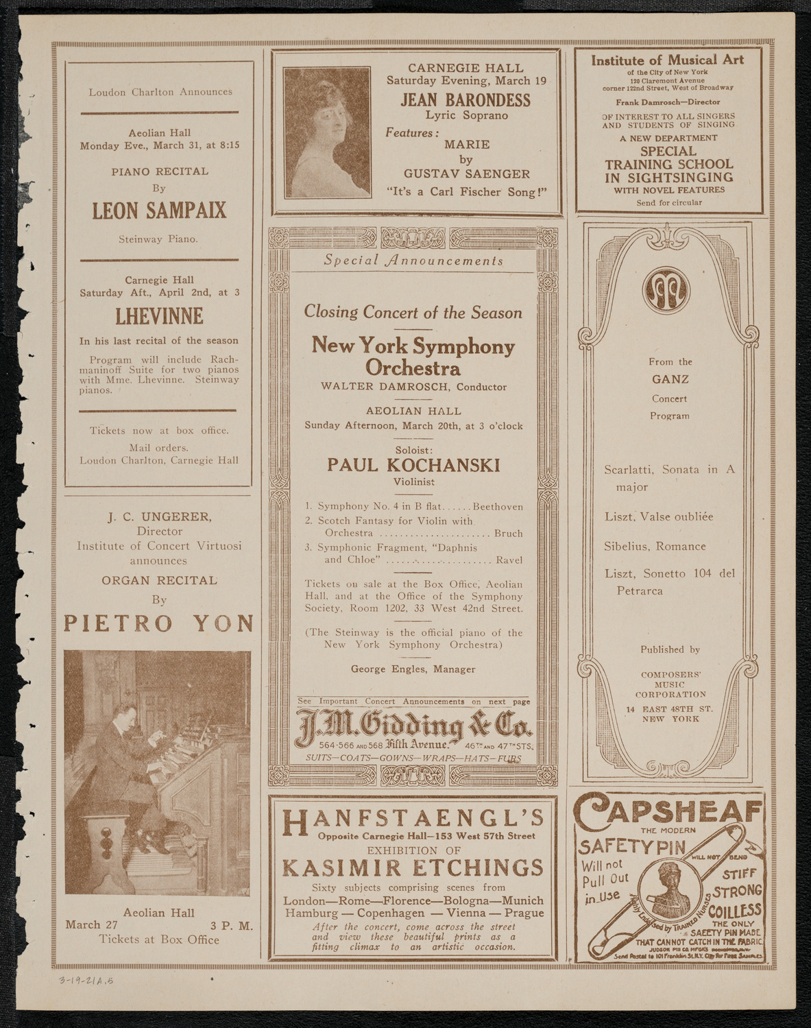 Boston Symphony Orchestra, March 19, 1921, program page 9