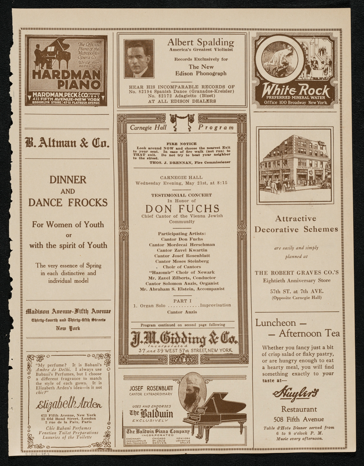 Testimonial Concert in Honor of Don Fuchs, May 21, 1924, program page 5