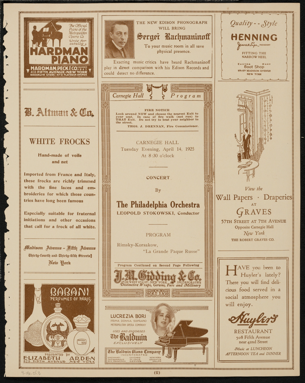 Philadelphia Orchestra, April 14, 1925, program page 5