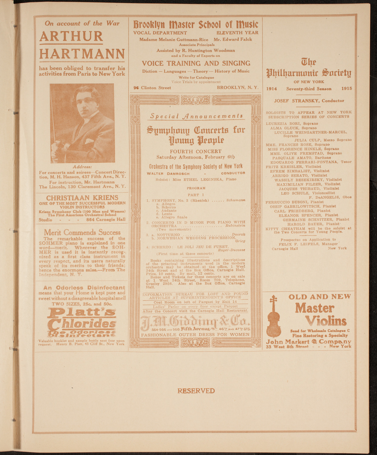 New York Philharmonic, January 29, 1915, program page 9