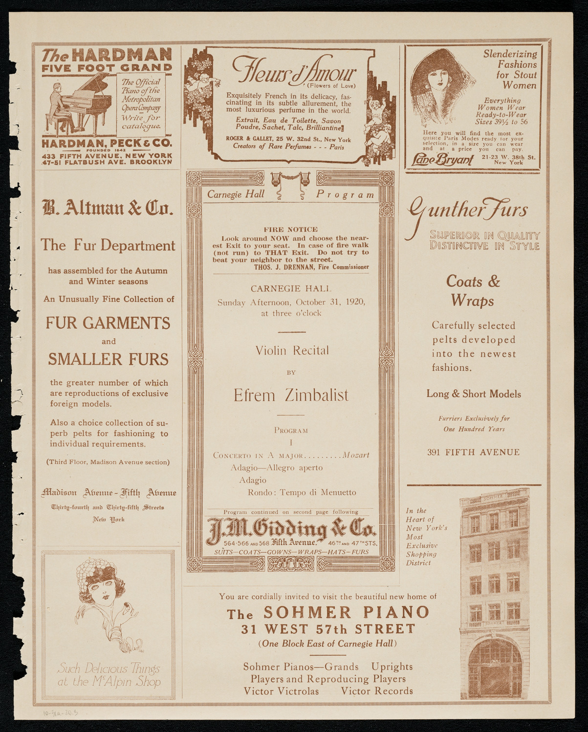 Efrem Zimbalist, Violin, October 31, 1920, program page 5