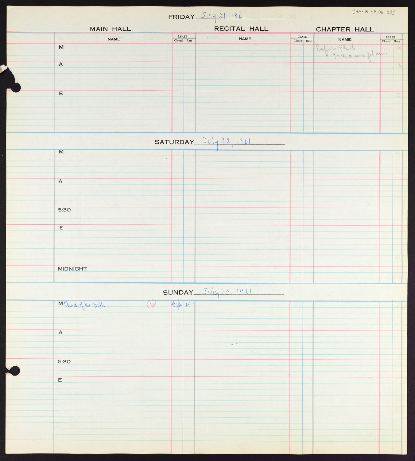 Carnegie Hall Booking Ledger, volume 6, page 85