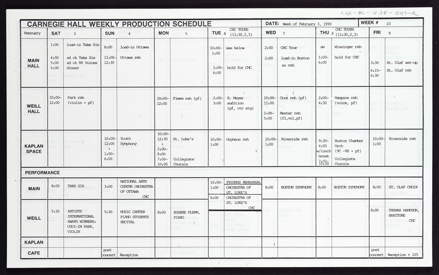 Carnegie Hall Booking Ledger, volume 35, page 47a