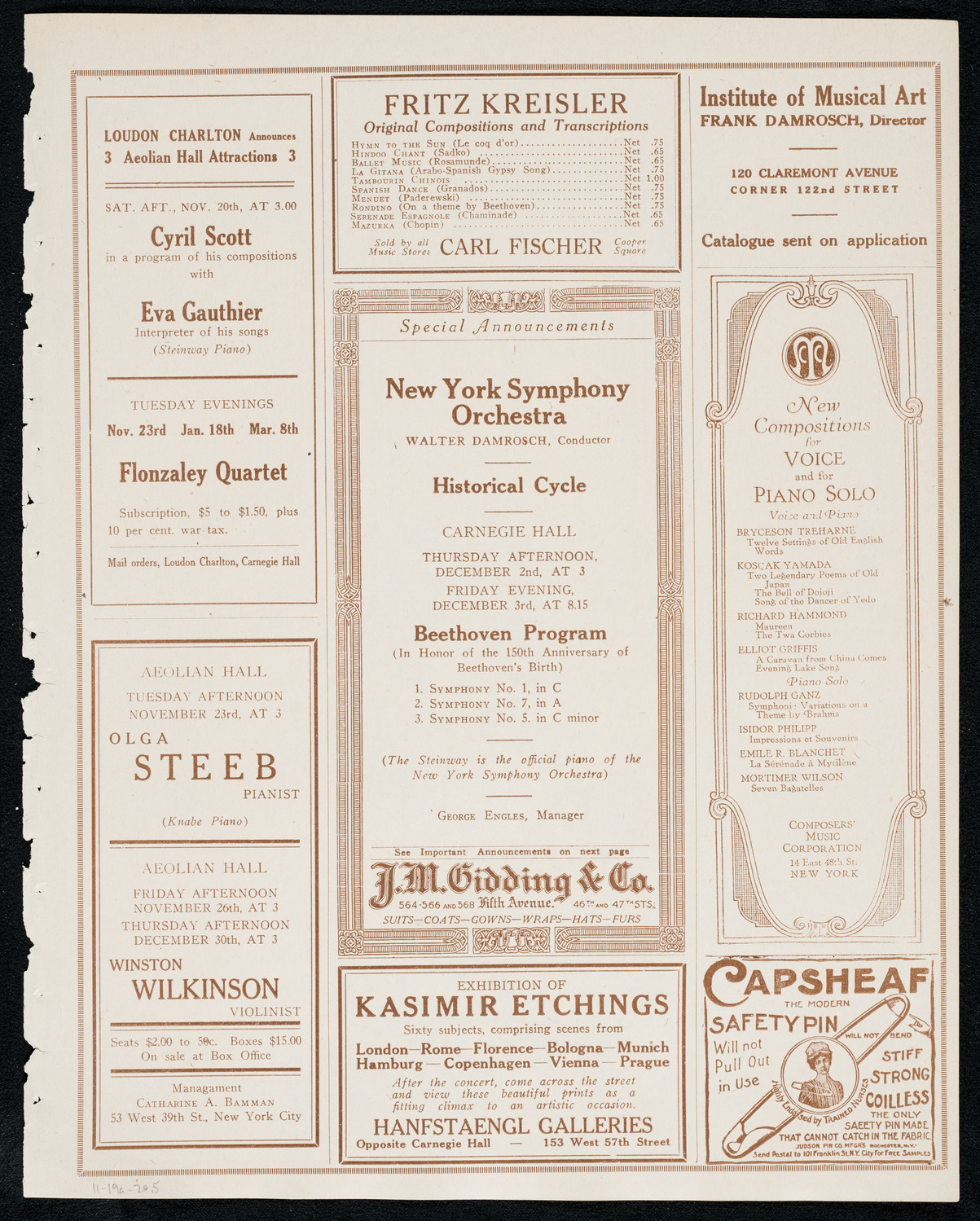 New York Philharmonic, November 19, 1920, program page 9