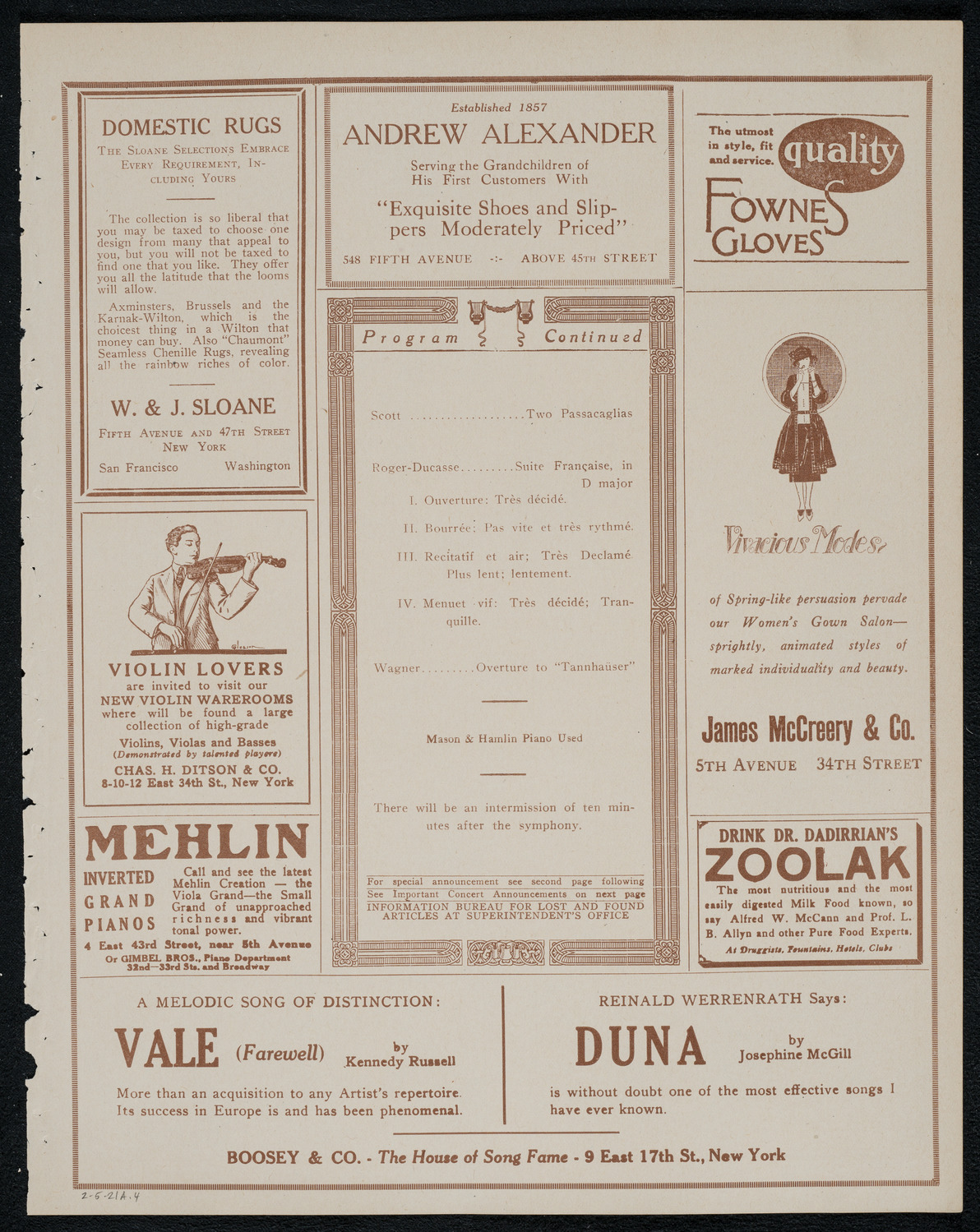 Boston Symphony Orchestra, February 5, 1921, program page 7
