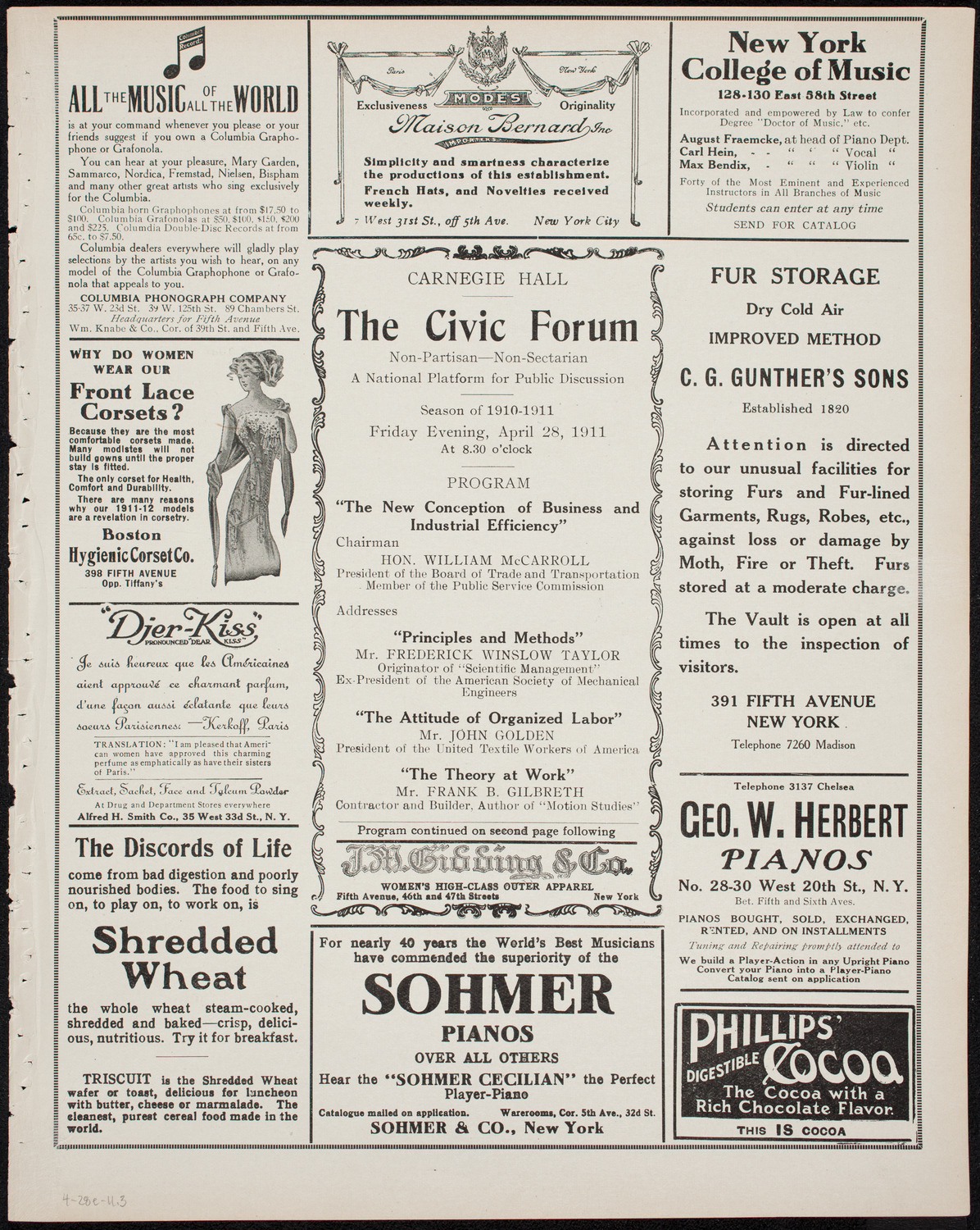 The Civic Forum, April 28, 1911, program page 5