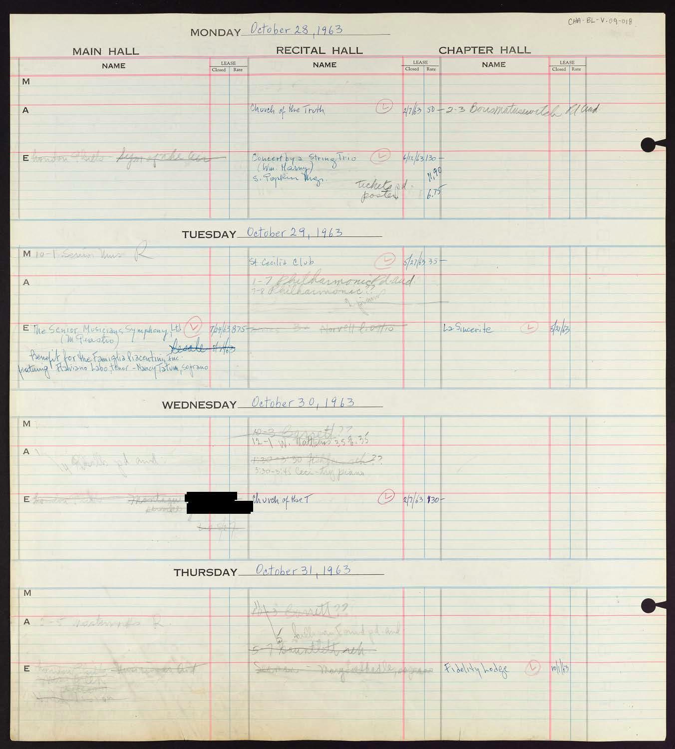 Carnegie Hall Booking Ledger, volume 9, page 18