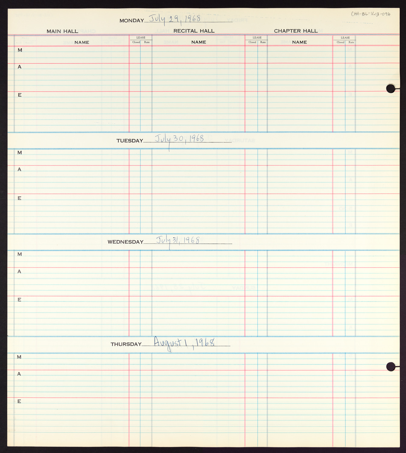 Carnegie Hall Booking Ledger, volume 13, page 96