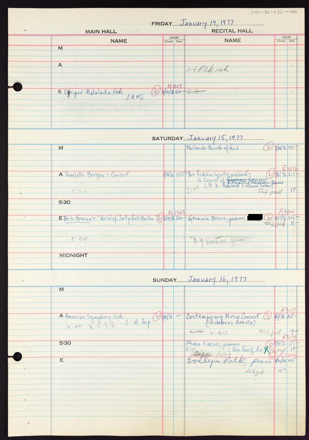 Carnegie Hall Booking Ledger, volume 22, page 41