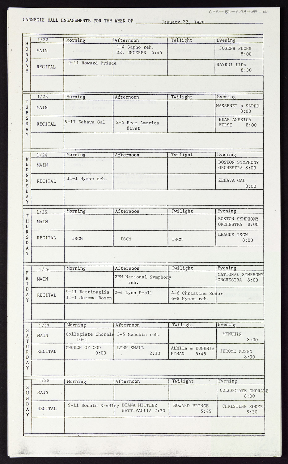 Carnegie Hall Booking Ledger, volume 24, page 44a