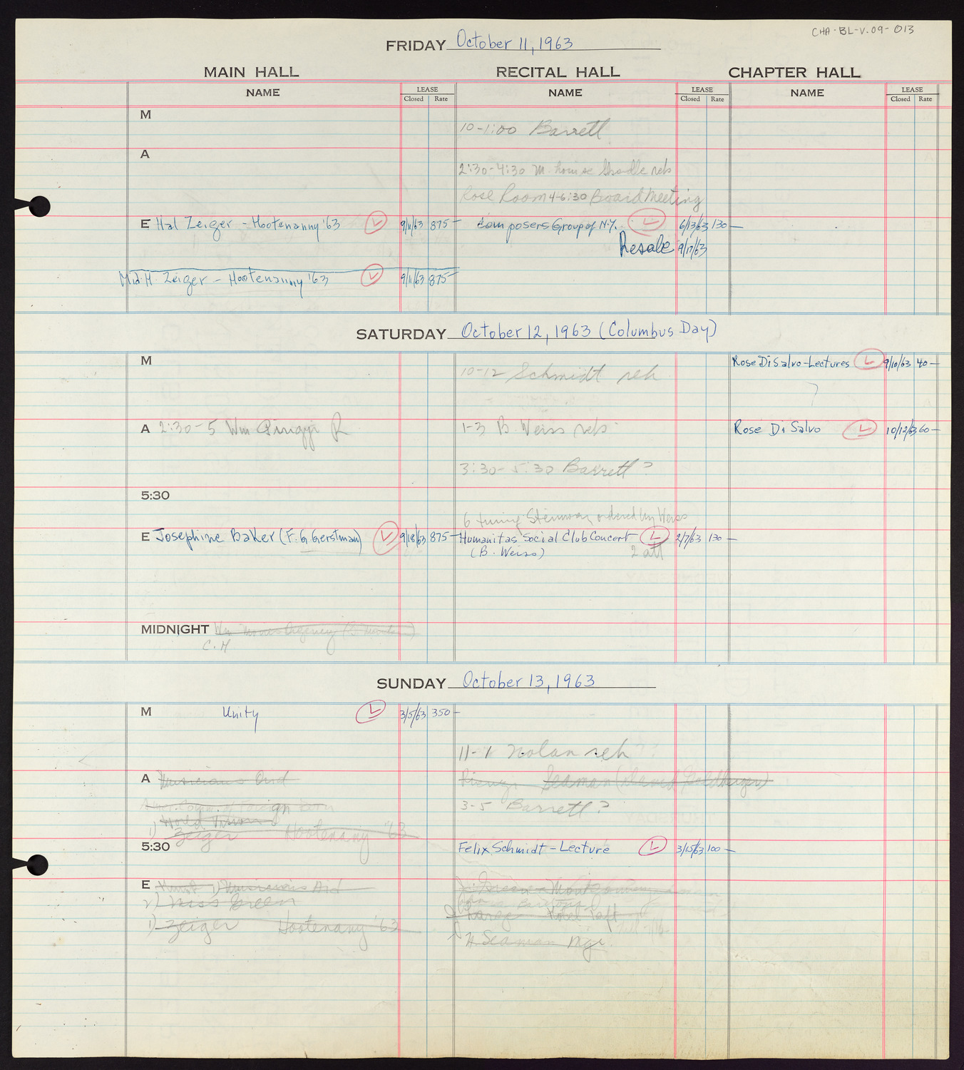 Carnegie Hall Booking Ledger, volume 9, page 13