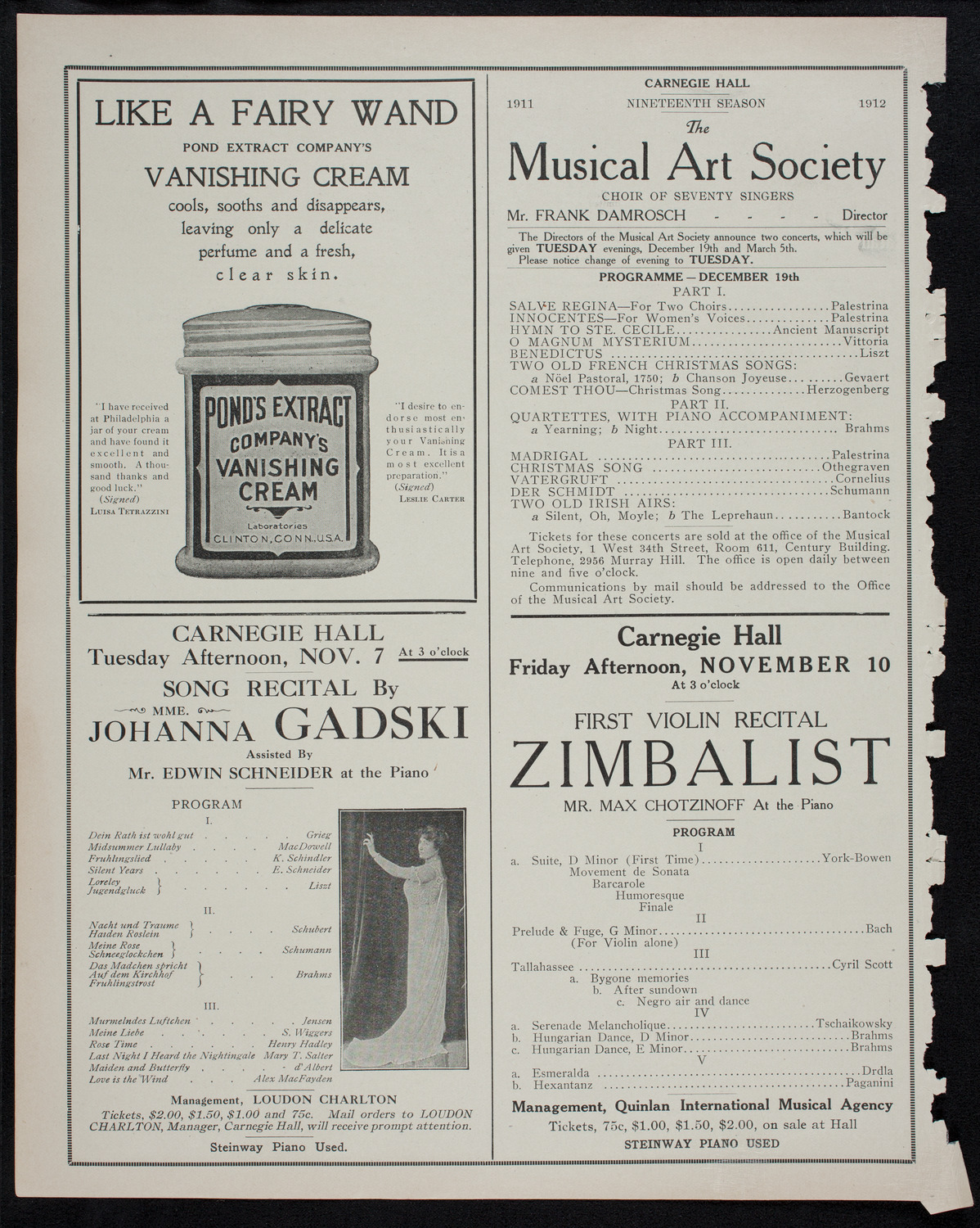 New York Philharmonic, November 2, 1911, program page 8