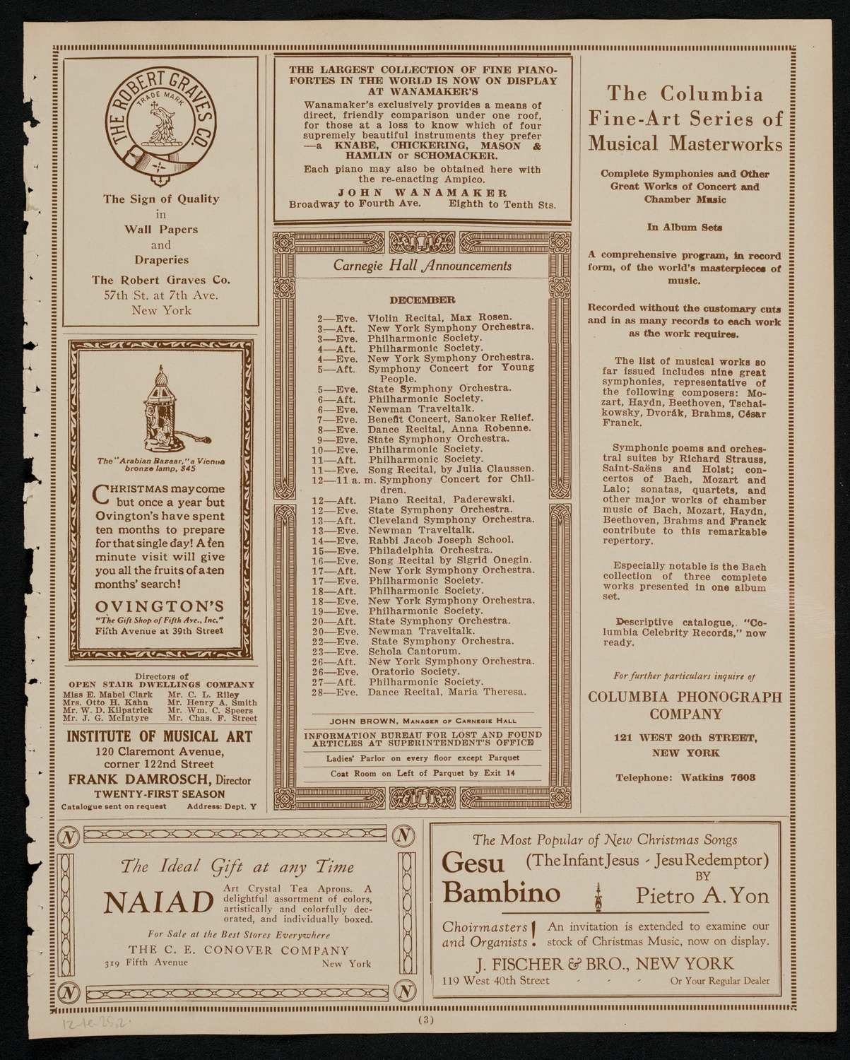 Philadelphia Orchestra, December 1, 1925, program page 3