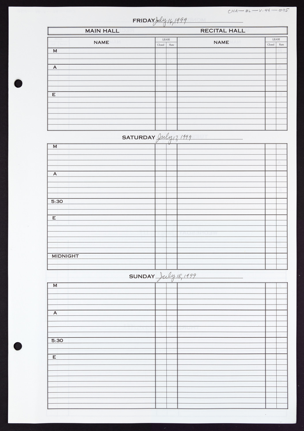 Carnegie Hall Booking Ledger, volume 44, page 95