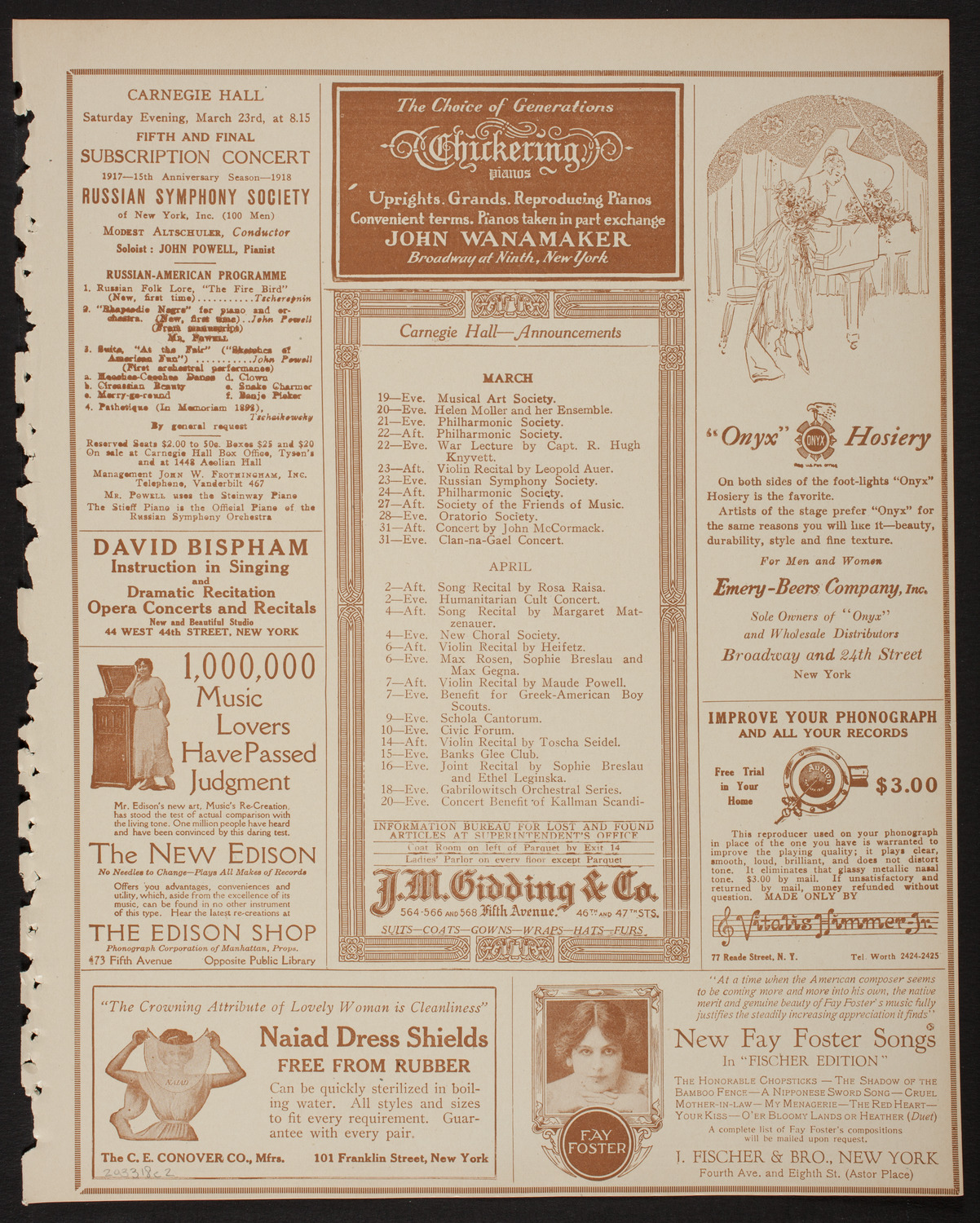 Meeting: The Humanitarian Cult, March 18, 1918, program page 3